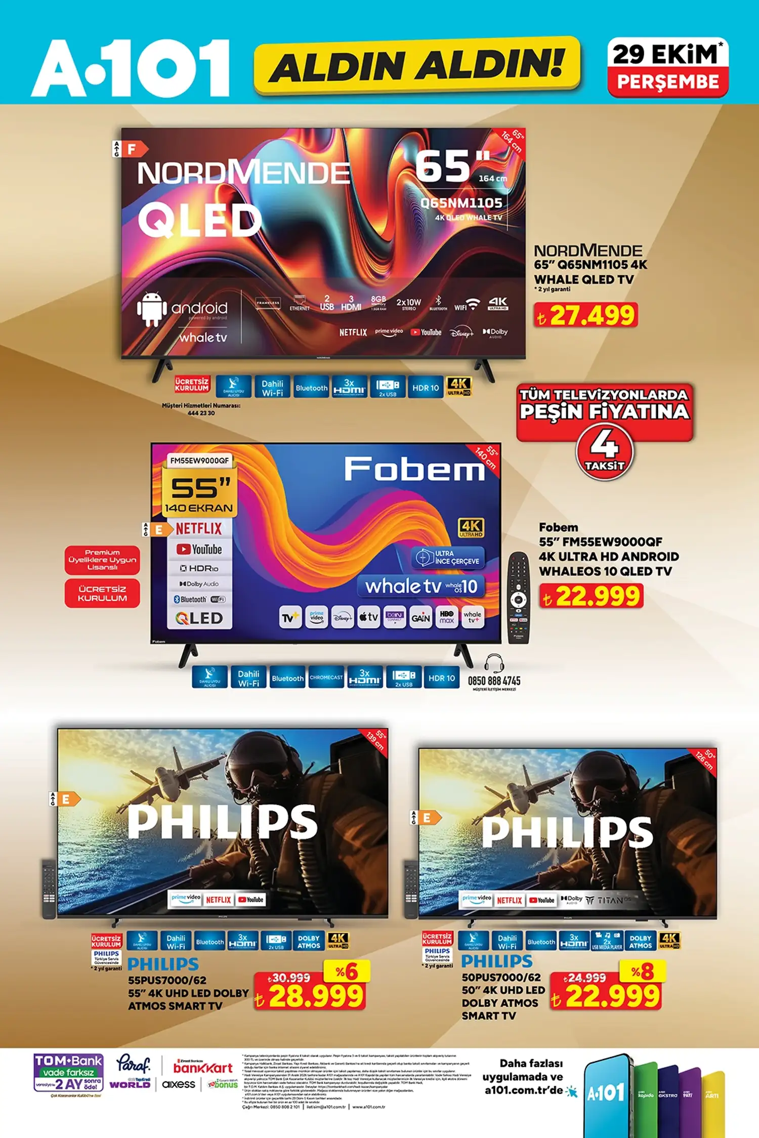A101 29 Ekim 2026 1. Sayfa Philips Nordmende Televizyon Aktüel Kataloğu