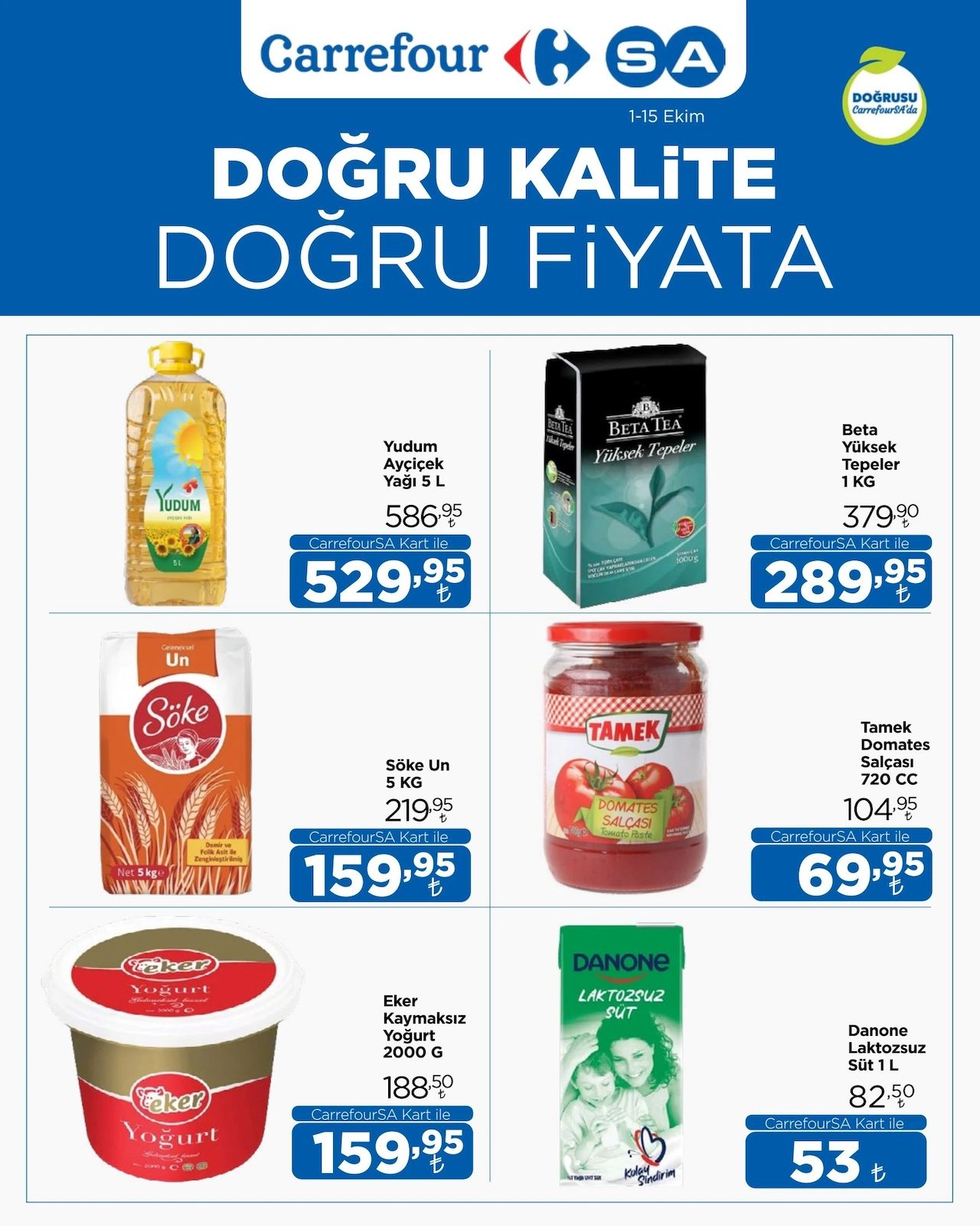 CarrefourSA 1-15 Ekim Kataloğu - 1. Sayfa (Temel Gıda, Sıvı Yağ, Çay & Un Fırsatları)