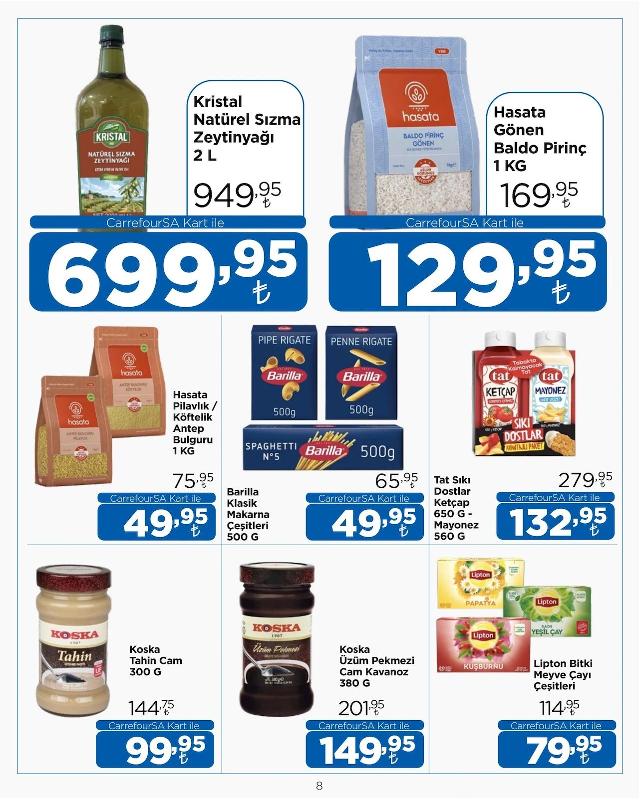 CarrefourSA 1-15 Ekim Kataloğu - 8. Sayfa (Zeytinyağı, Pirinç, Makarna, Sos & Çay)