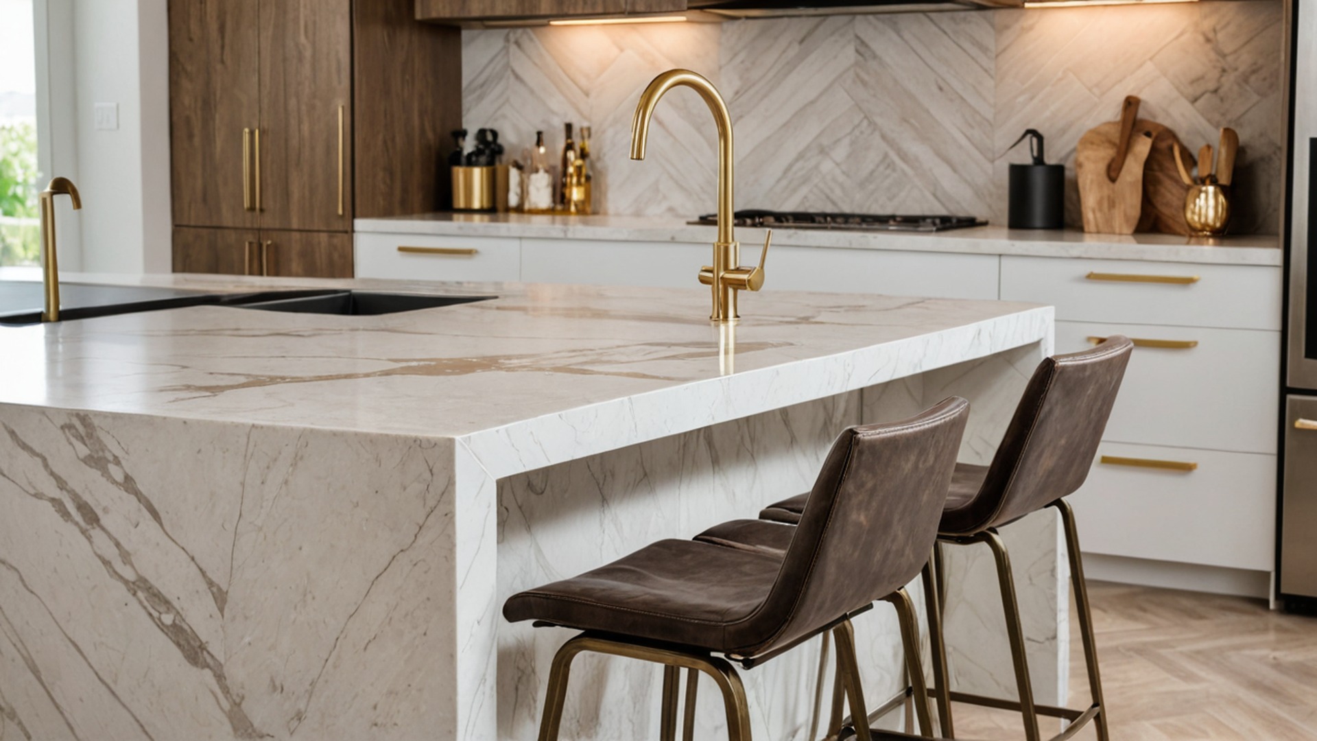 Porselen Tezgahlı Modern Ada Mutfak