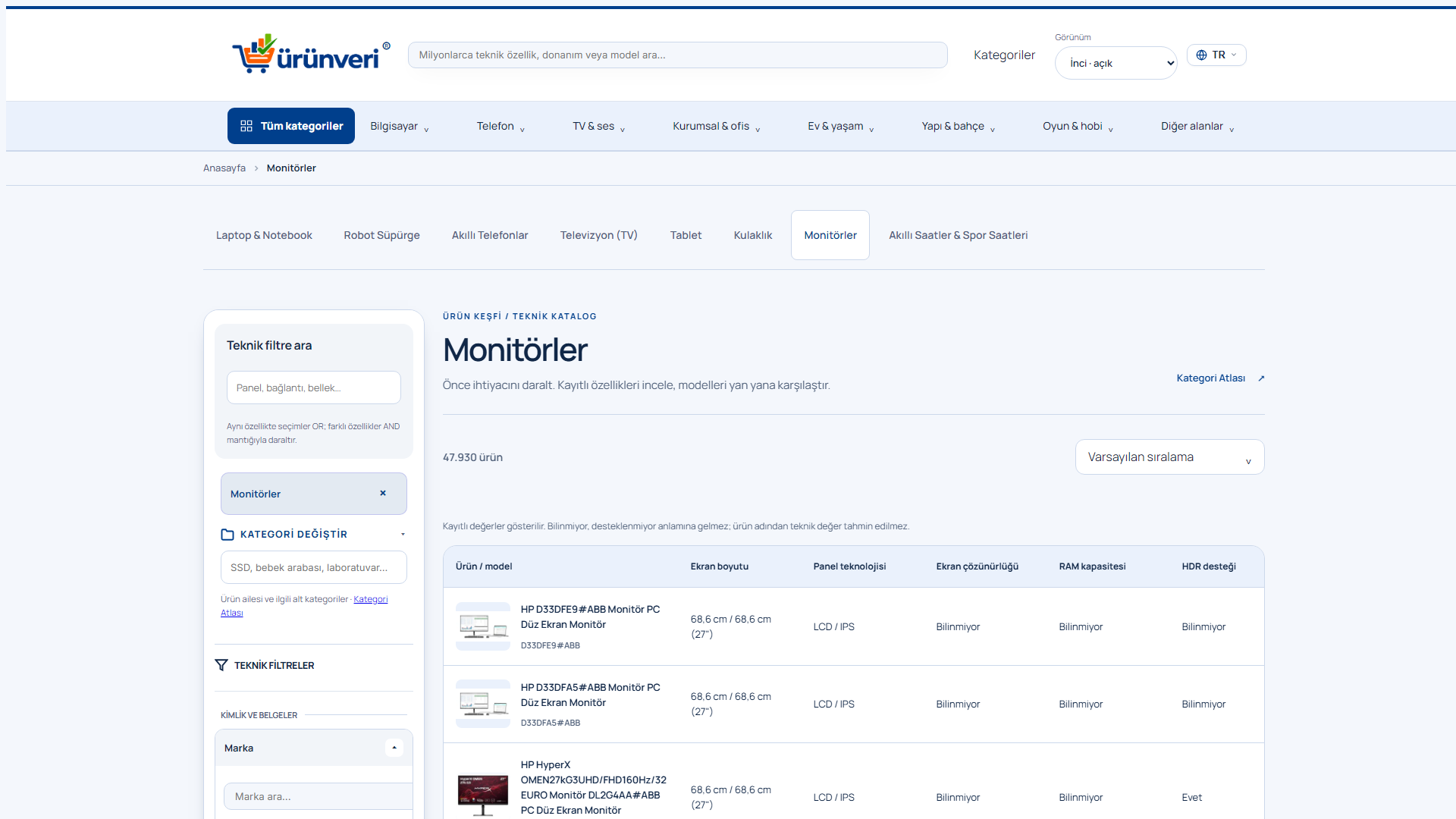 UrunVeri Oyuncu Monitörü Arama ve Filtreleme Portalı
